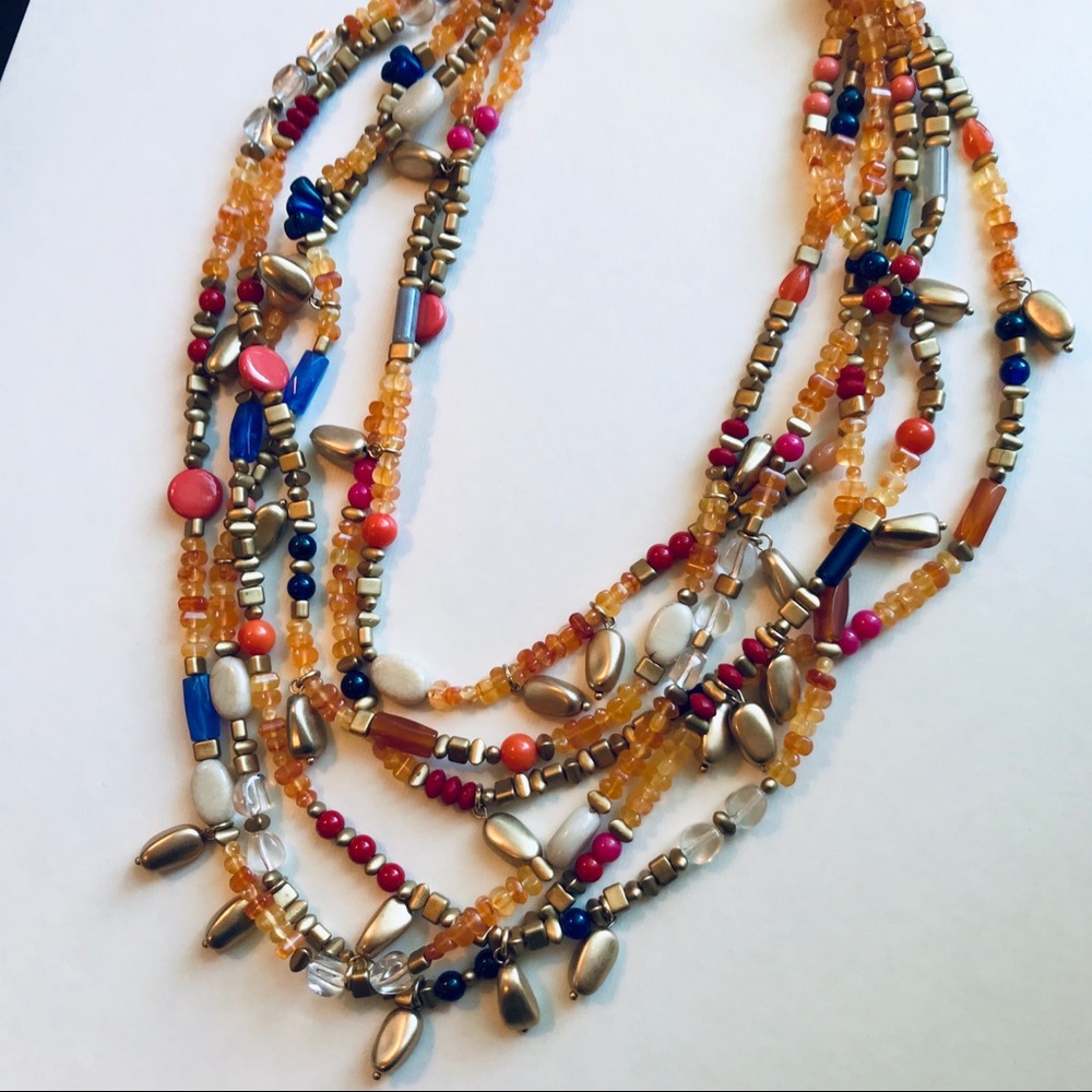 Chico’s Multicolor Beaded Layered Statement Necklace NWT Colorful Rainbow - Picture 3 of 5